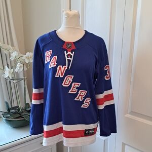 Fanatics Youth Premiere NHL New York Rangers Hockey Fan Blue/Red Jersey ‎ L/XL